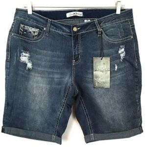 Love Indigo Distressed Cuffed Denim Shorts 18 NWT